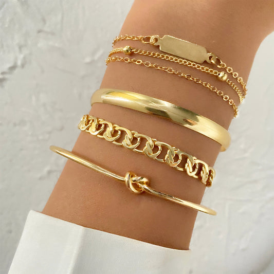 Golden Alloy Twist Print Bracelet Charms Jewelry Gift Birthday For Her