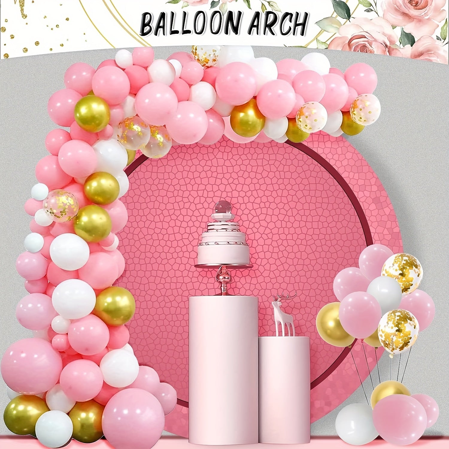 158pcs Pink Flower Birthday Party Supplies with Arch Garland Kit