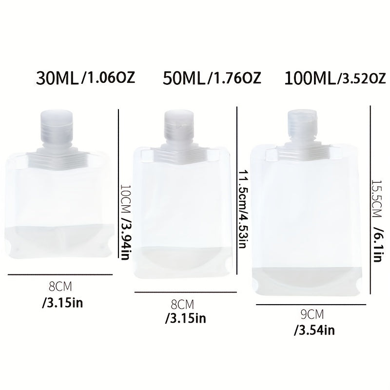5 PCS Refillable Flat Pouch Travel Bottles Set 30ml 50ml 100ml