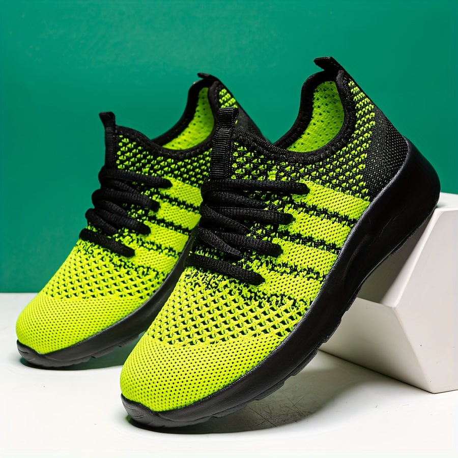 Boy's Knit Running Shoes Lace Up Comfy Sneakers