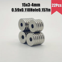 100pcs 15x3 Hole 4mm Strong Magnet w/Holes Small Rare Earth Magnets