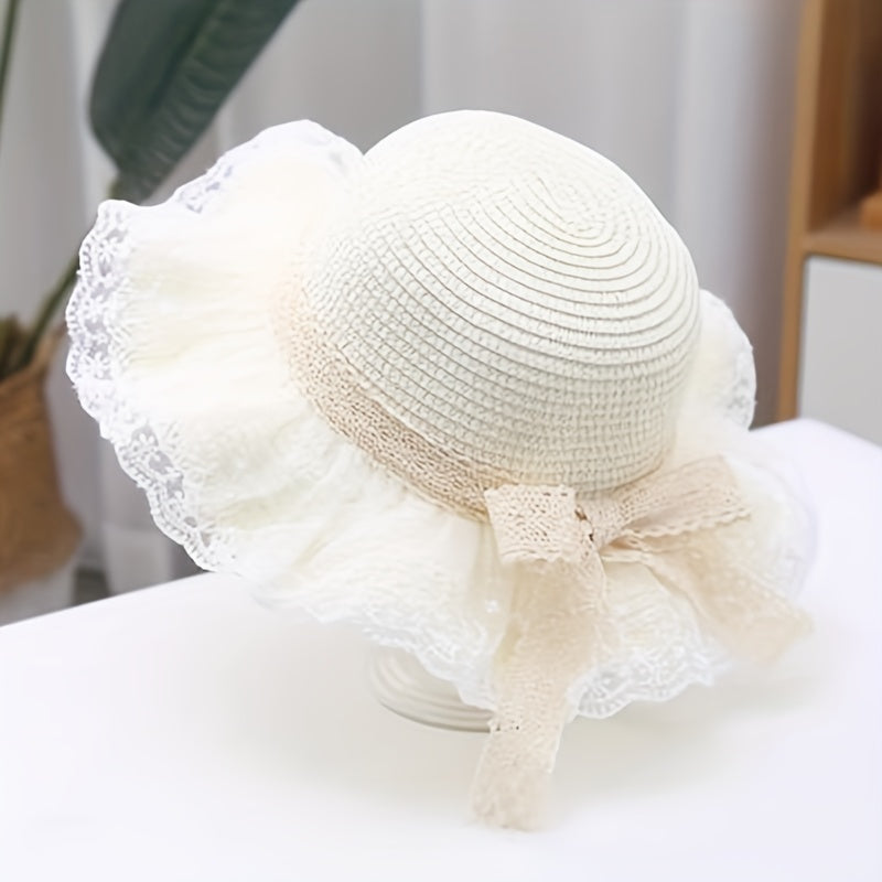 Kids' Straw Bucket Hat Set for Beach Sun Protection