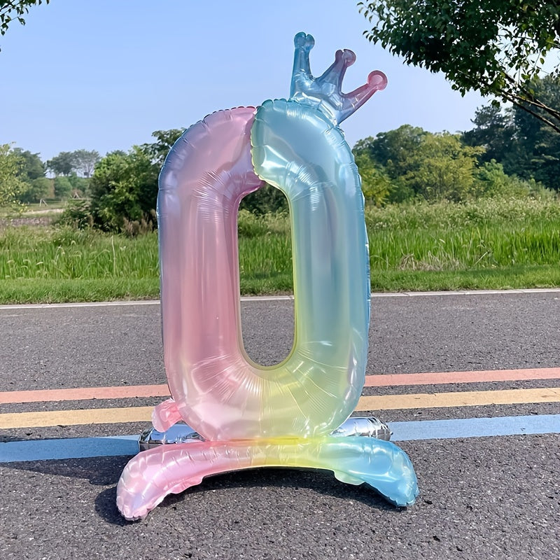 1pc Gradient Number Crown Balloons 0-9 Digital Aluminum Foil Balloon