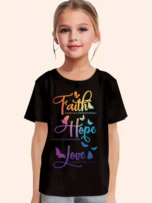 Letter Print Short Sleeve T shirt Girls Comfy Pullover Tops Summer Clothes