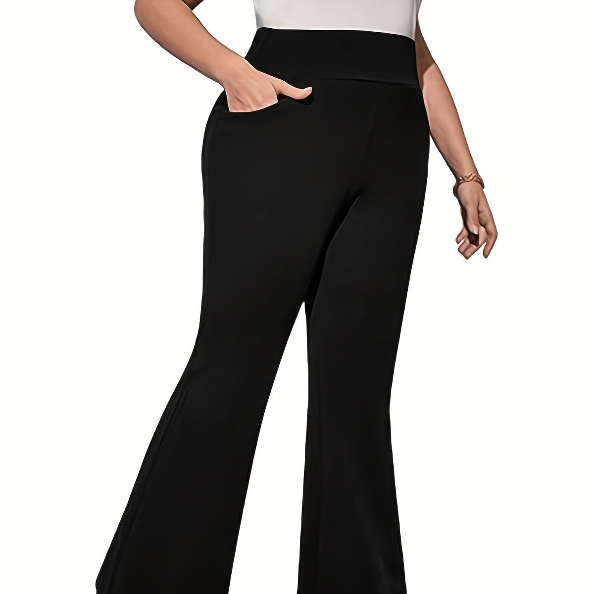  Women's Flared Leg Trousers High Rise Stretch Pants