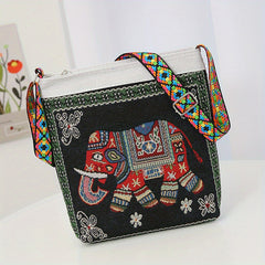 Ethnic Style Elephant Embroidery Crossbody Bag Vintage Shoulder Purse