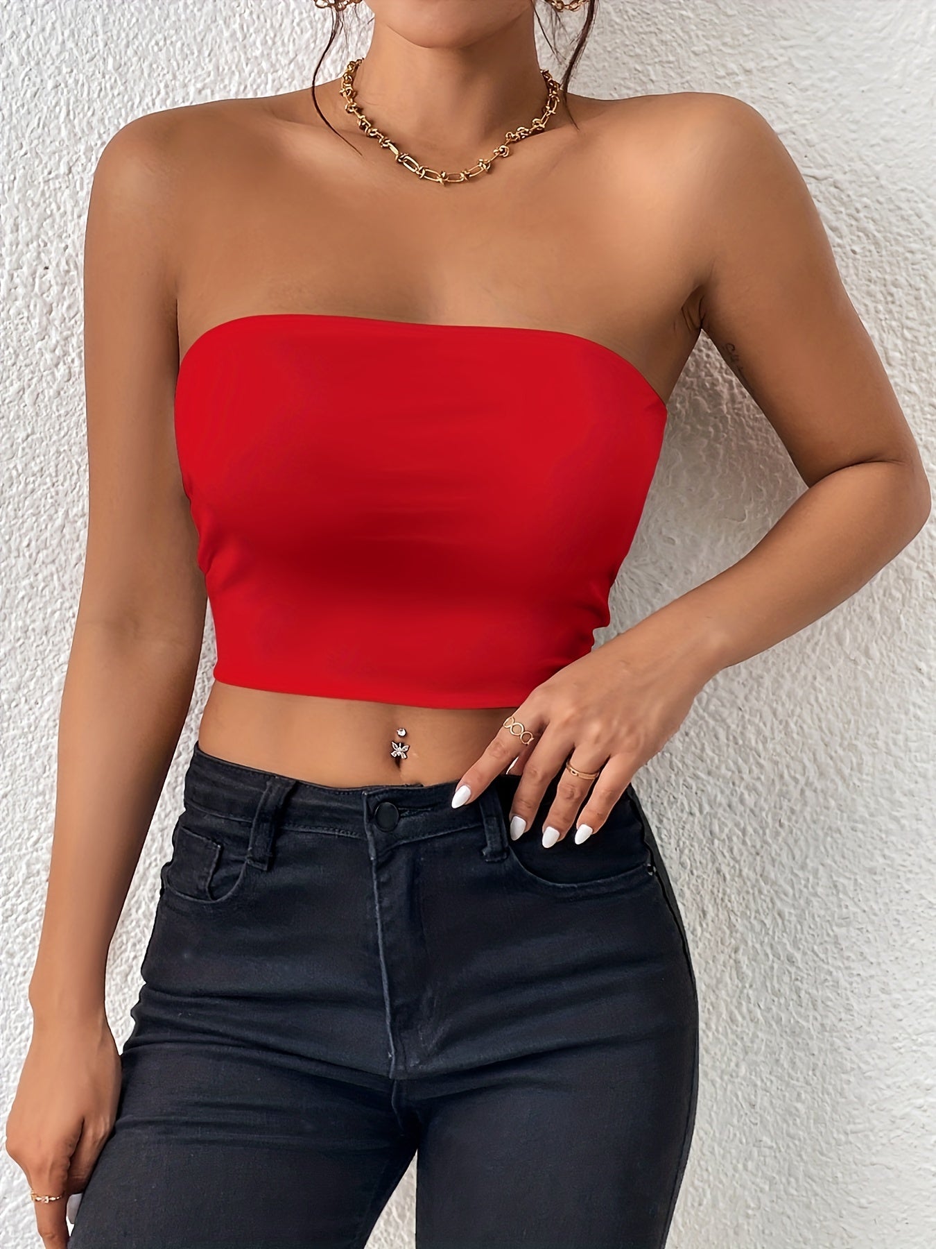 Solid Tube Top Sexy Crop Stretchy Top Women's Clothing