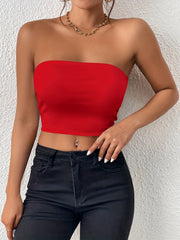 Solid Tube Top Sexy Crop Stretchy Top Women's Clothing