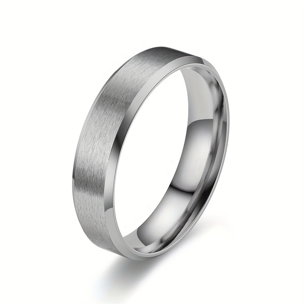 Matte Stainless Steel Retro Men's Ring Silvery Golden
