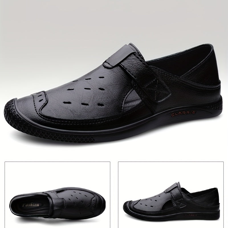 Men's Cut Out Leather Loafers Slip On Shoes