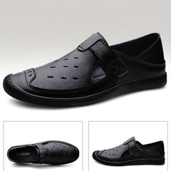 Men's Cut Out Leather Loafers Slip On Shoes