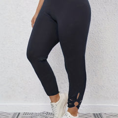  Solid Cut Out Ring Skinny Leggings