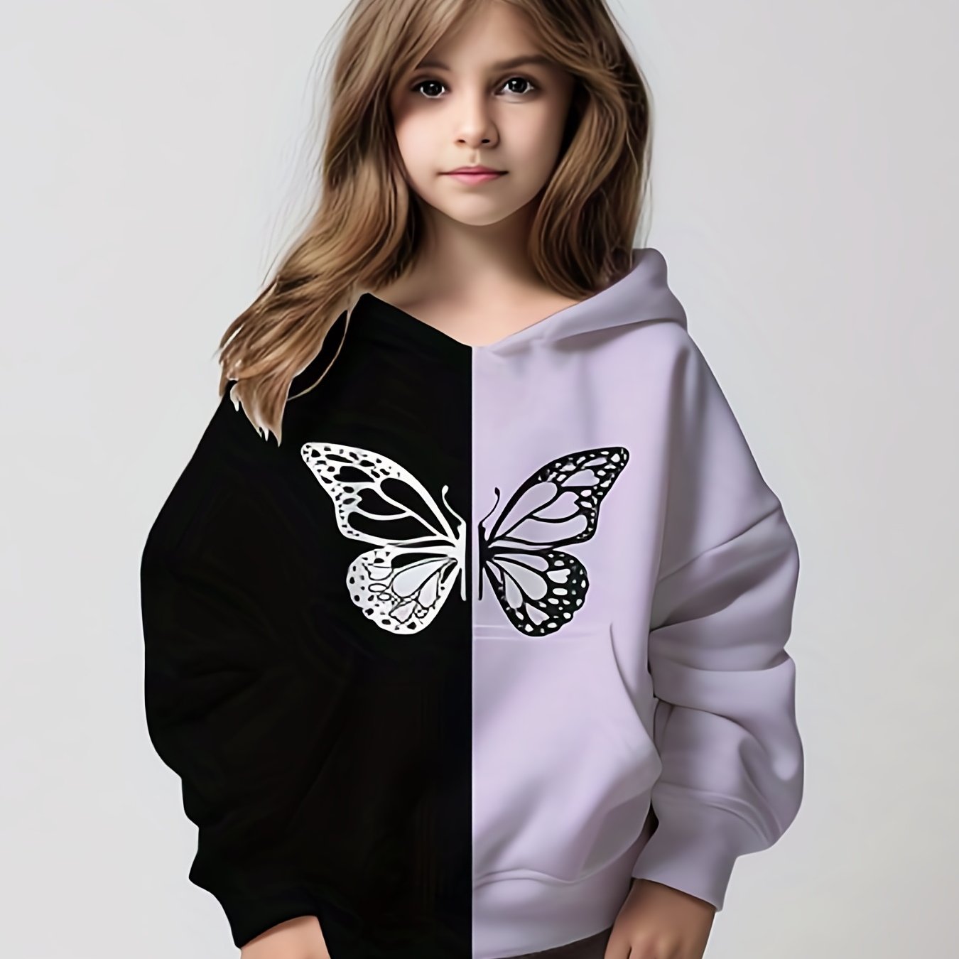 Block Butterfly Graphic Sweatshirt for Girls Hooded Tops