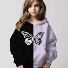 Block Butterfly Graphic Sweatshirt for Girls Hooded Tops