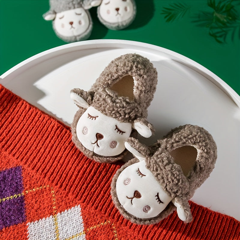 Boys Cartoon Slip On Furry House Shoes - Non Slip Soft Bottom Walking Shoes