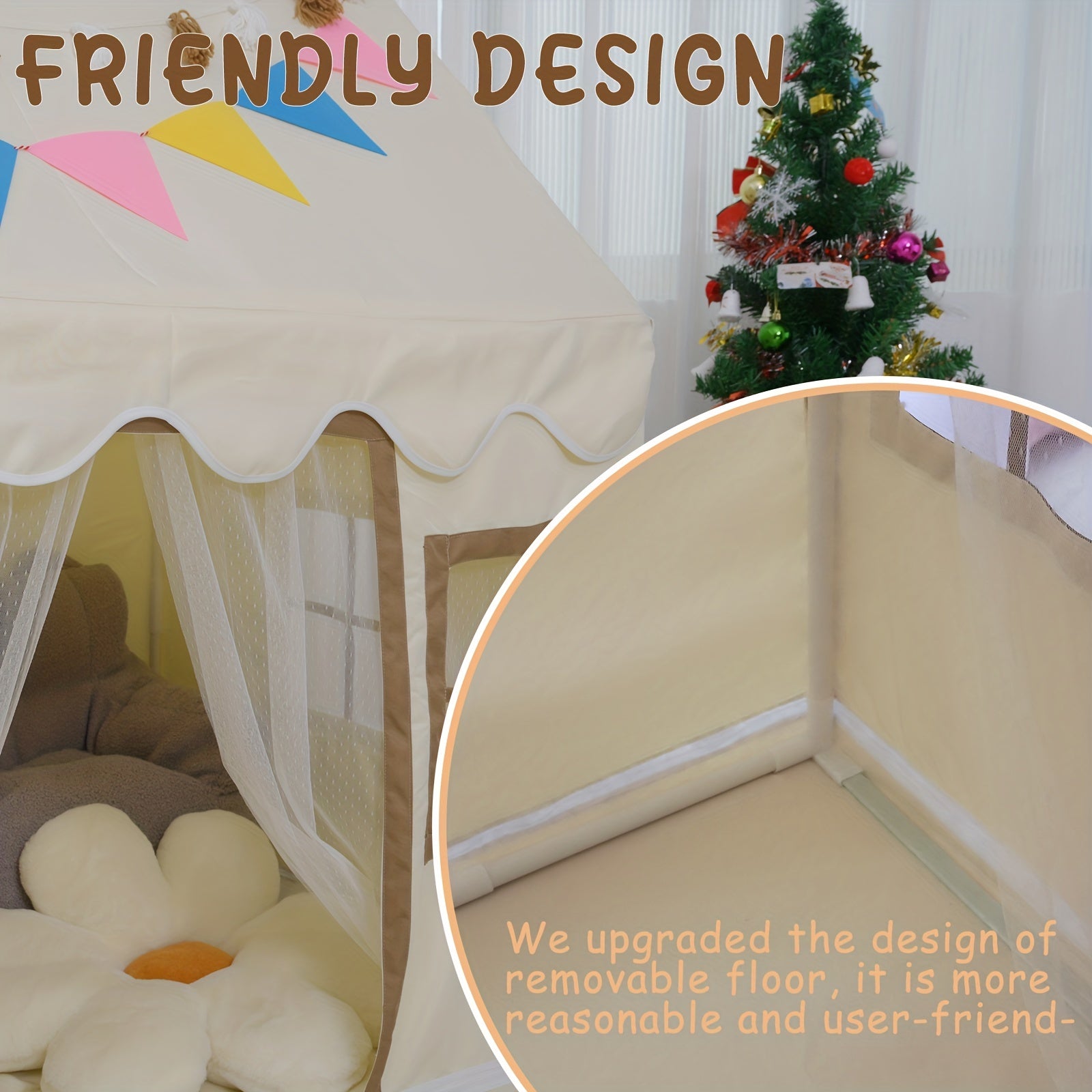 Large Children's Game Tent with Windows, Star Strings, Flags, Tassel Strings