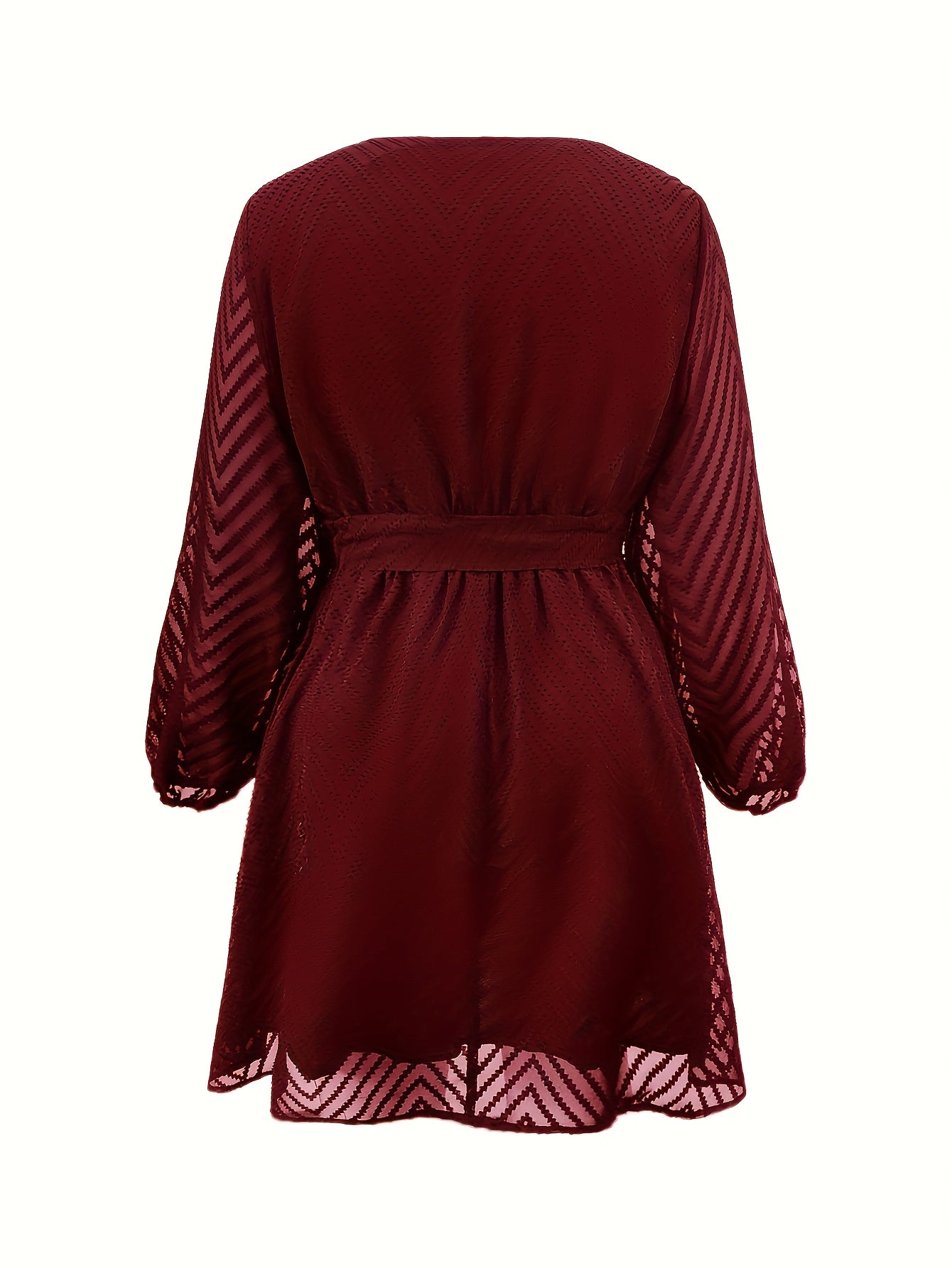  Chevron Lace Insert Long Sleeve Dress