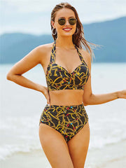 Halter High Waist Bikini Set Backless Swimwear
