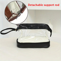 Clear Faux Leather Makeup Bag Waterproof Double Compartment Cosmetic Bag