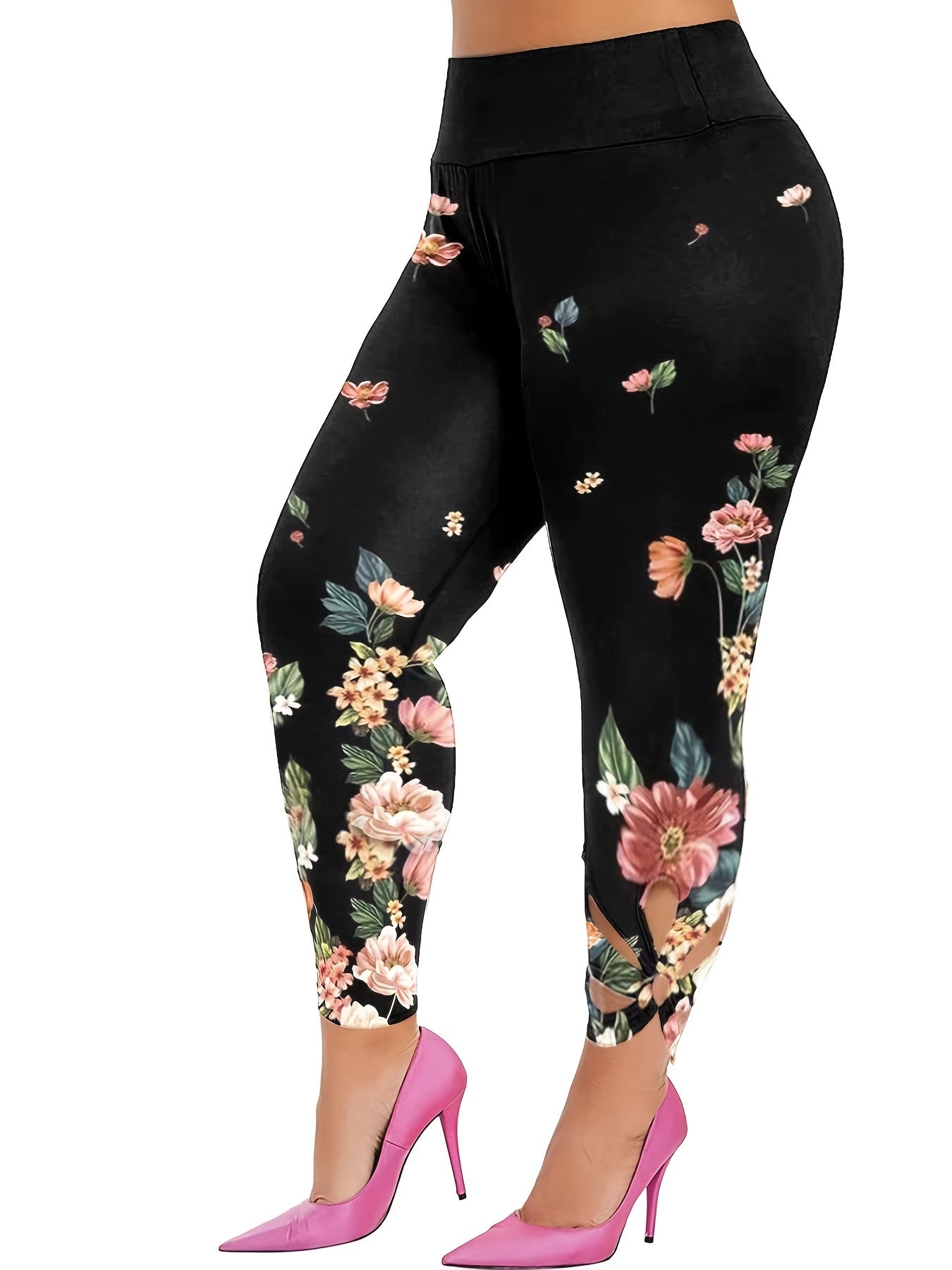 Women's Plus Floral Print Tummy Control Skinny Trousers