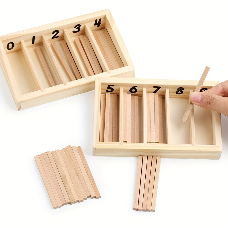Wooden Number Matching Game Toy with 10 Sticks & 2 Compartments