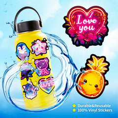 Neon Cartoon Stickers Pack of 50 Reusable Decals for Plastic Surfaces