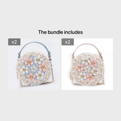 Girls Crossbody Bowknot Purse Pearl Flowers Handbags Shoulder Bag