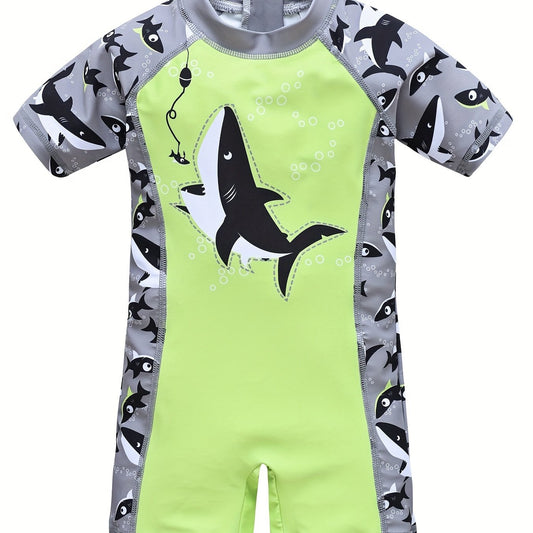 Shark Print Short Sleeve One Piece Swimsuit