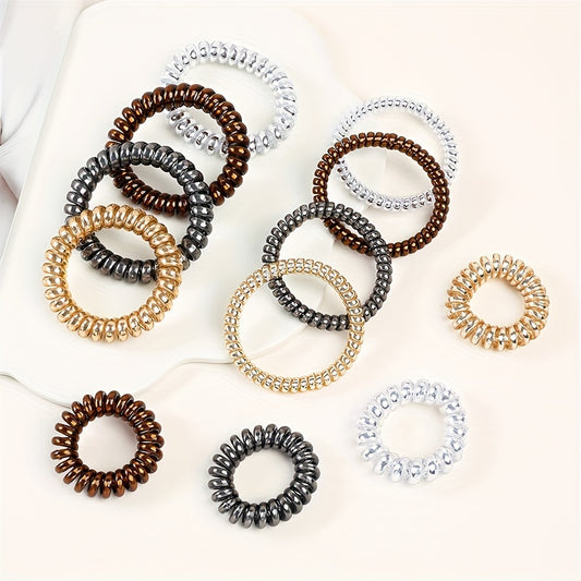 12pcs Spiral Hair Tie Scrunchies Metal Elastic Bands Ponytail Holder