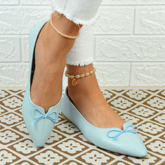 Women's Bowknot Ballet Flats Pointed Toe Slip On Faux Leather Shoes