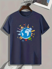 Earth Pattern Print Men's Comfy Sports T shirt Graphic Tee