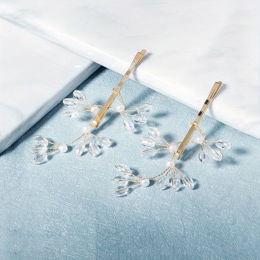 Bridal Curly Hair Rhinestone Hairpin Retro Style 2pcs pack