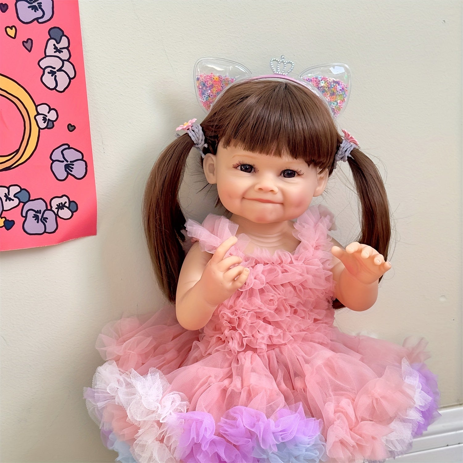 Pink Princess Reborn Doll Realistic Silicone Vinyl Flexible & Bathable