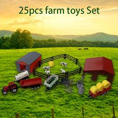 25pcs DIY Farm Toy Set with Cowshed Carport Tractor Animals Tools Fence