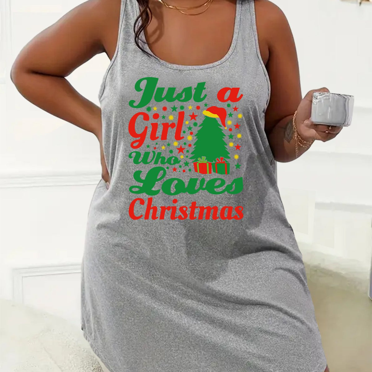  Christmas Tree Nightdress Racer Back Tank Sleep Dress