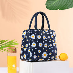 Printed Mesh Lunch Bag Thermal Insulation Hand Bag Patch Pocket