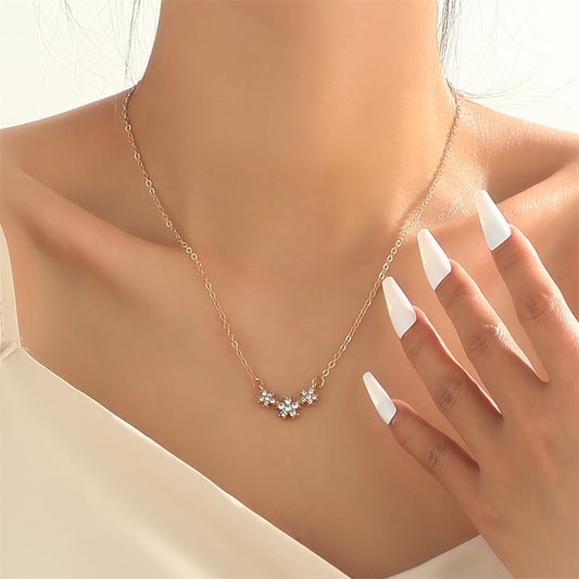 Small Flower Inlaid Rhinestones Necklace for Girls Women