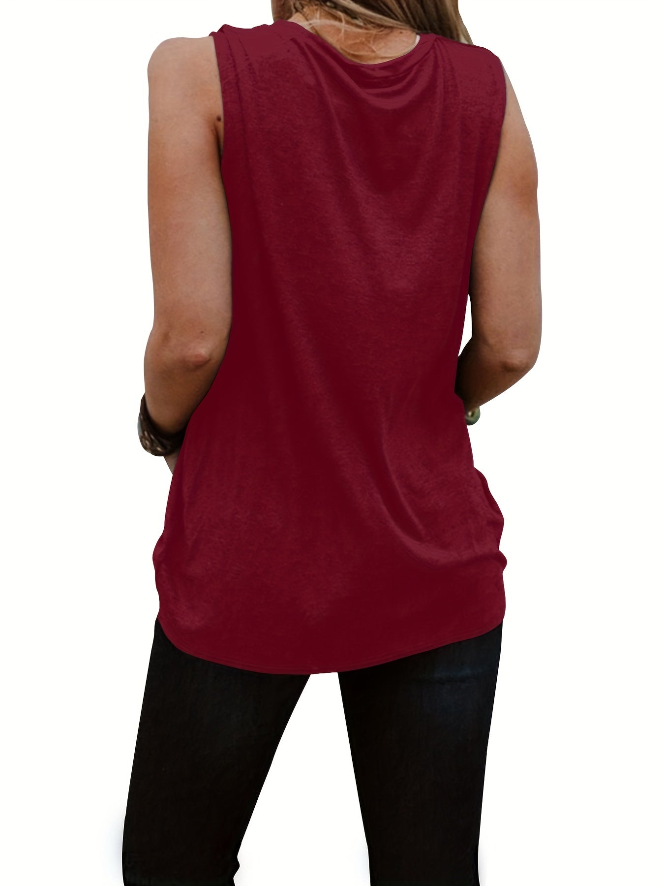 Letter Print Crew Neck Tank Top Women's Casual Sleeveless Summer Tank Top