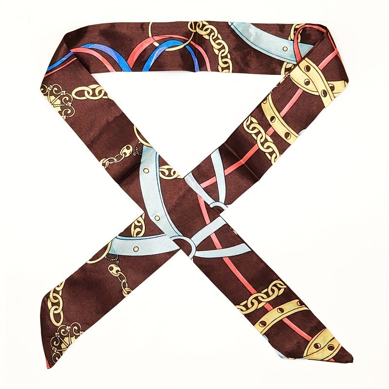Leopard Chain Print Twilly Scarf Set Vintage Long Ribbon Neckerchief