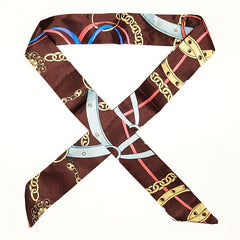 Leopard Chain Print Twilly Scarf Set Vintage Long Ribbon Neckerchief