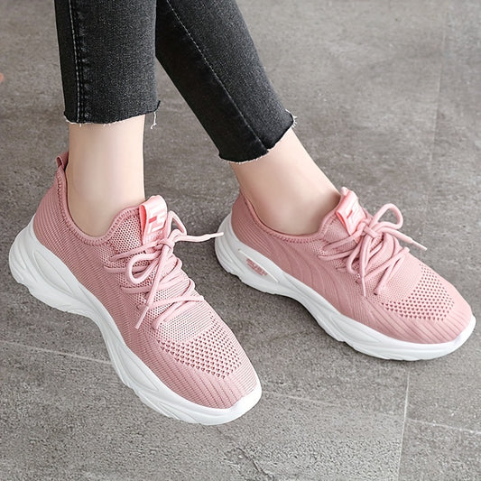 Women's Knit Sneakers Lace Up Running Shoes Soft Sole Comfort