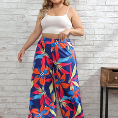  Boho Pants Women's Plus Floral Print Wide Leg Trousers