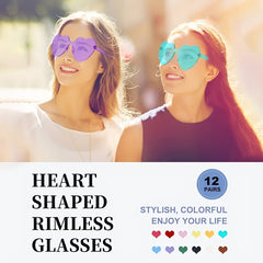 12 Pairs Heart Shape Sunglasses Candy Rimless Glasses for Party Favor Cosplay