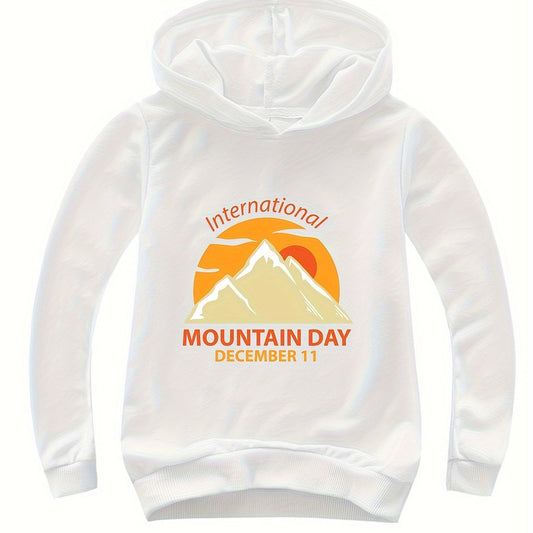 Cotton INTERNATIONAL MOUNTAIN Print Hoodies Girls Comfy Hooded Sweatshirt