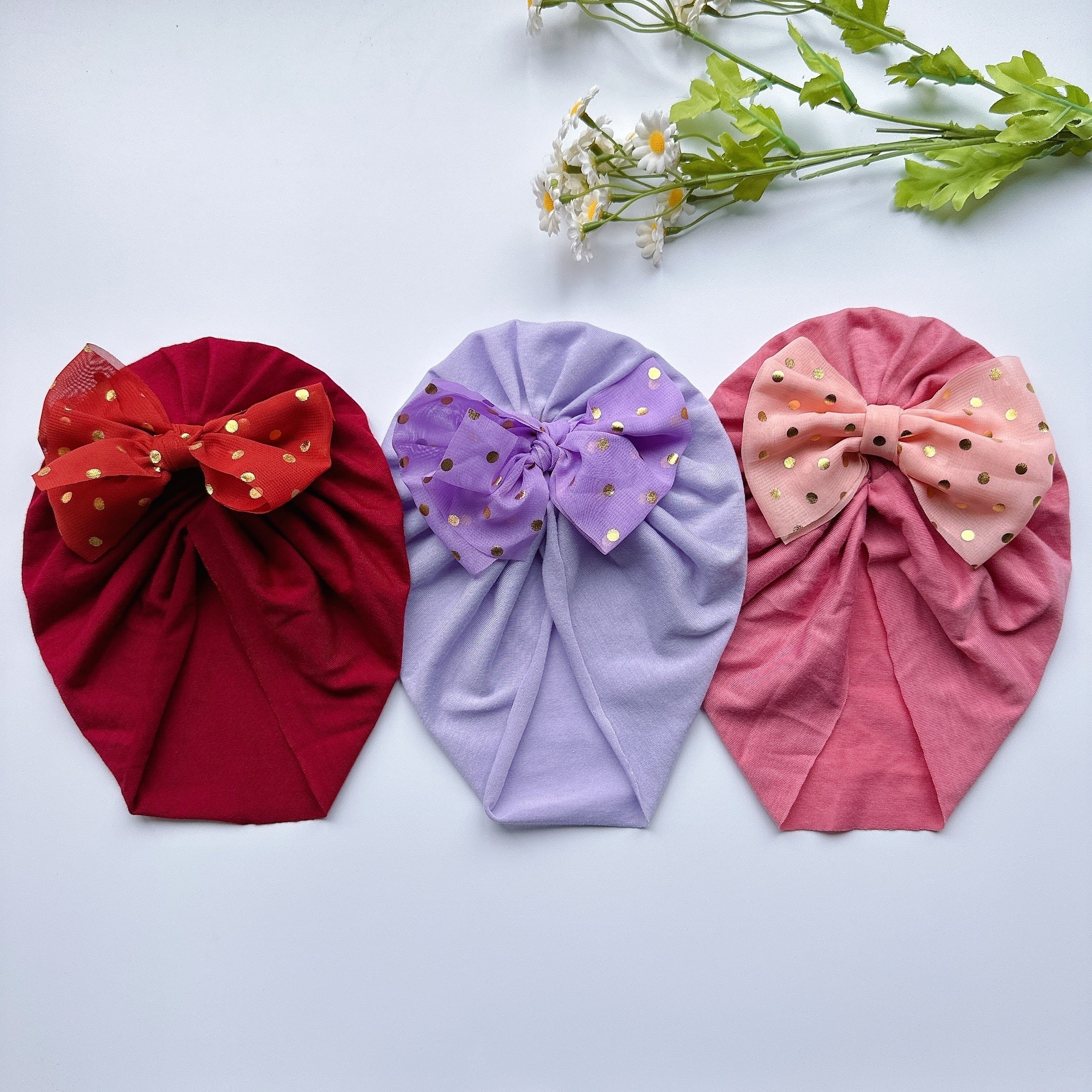 Baby Girls Polka Dots Bow Cap Soft Head Wrap