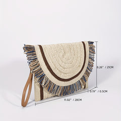 Minimalist Straw Square Bag Clutch Wallet Tassel Purse