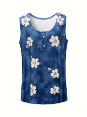  Floral Print Button Detail Tank Top
