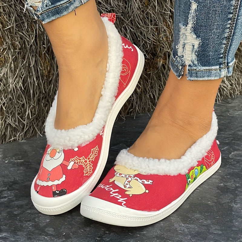 Santa Claus & Pet Dog Pattern Slip-On Shoes for Women