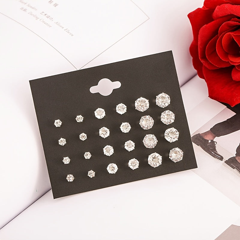 Round 6 Claw Crystal Zircon Earrings 12 Pairs Pack