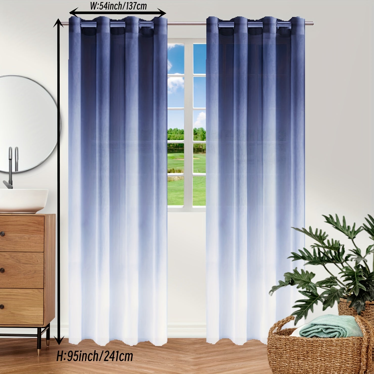 Gradient Sheer Grommet Curtains for Home Decor